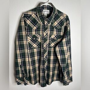 Plaid Shirt Mens Western Country Flap Pockets Triple Snap Size XL